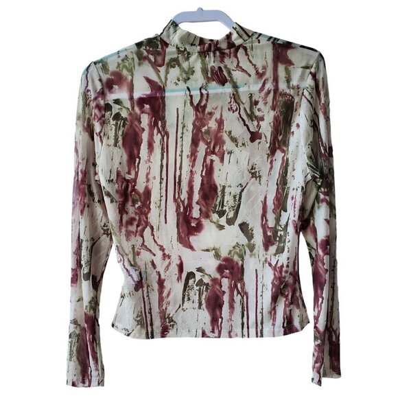 Y2K Mesh Fairygrunge Abstract Floral Camouflage Long sleeve Top M - Picture 6 of 16
